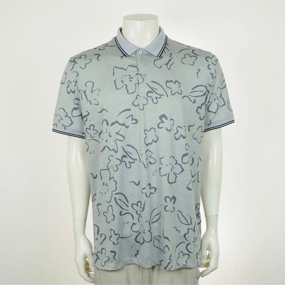 G/FORE GFORE Golf Polo Shirt Mens XL Light Gray Floral AOP Performance Blend